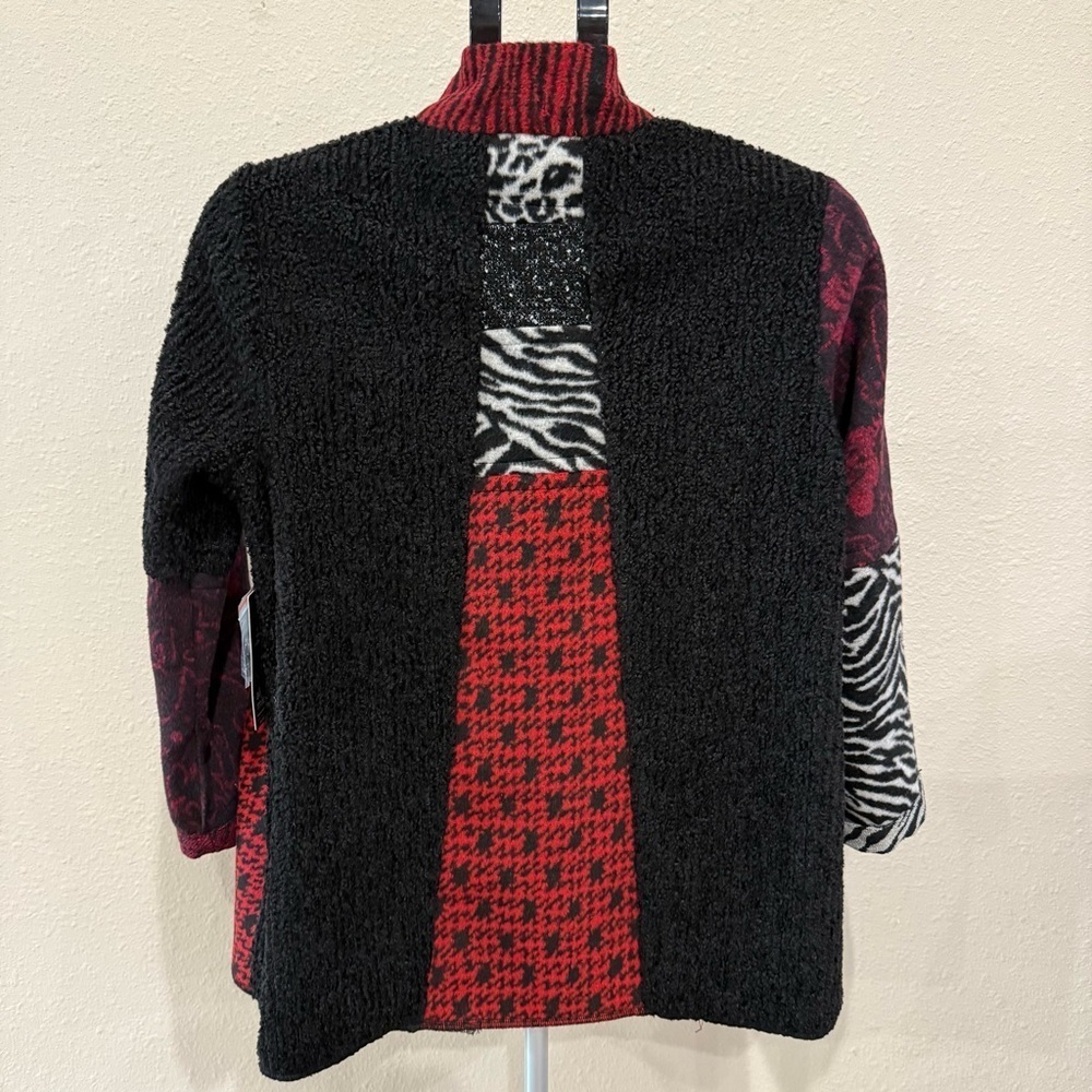 NWT Ali Miles Patchwork Jacket Black Red Artsy Cardigan Boho Size Small Petite - Picture 4 of 15
